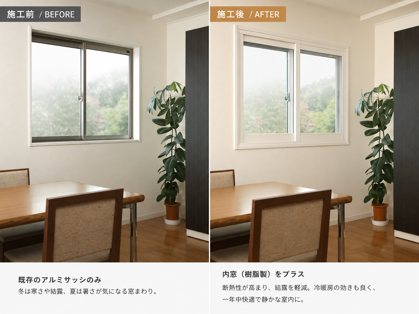 リビングの内窓リフォームの施工イメージ