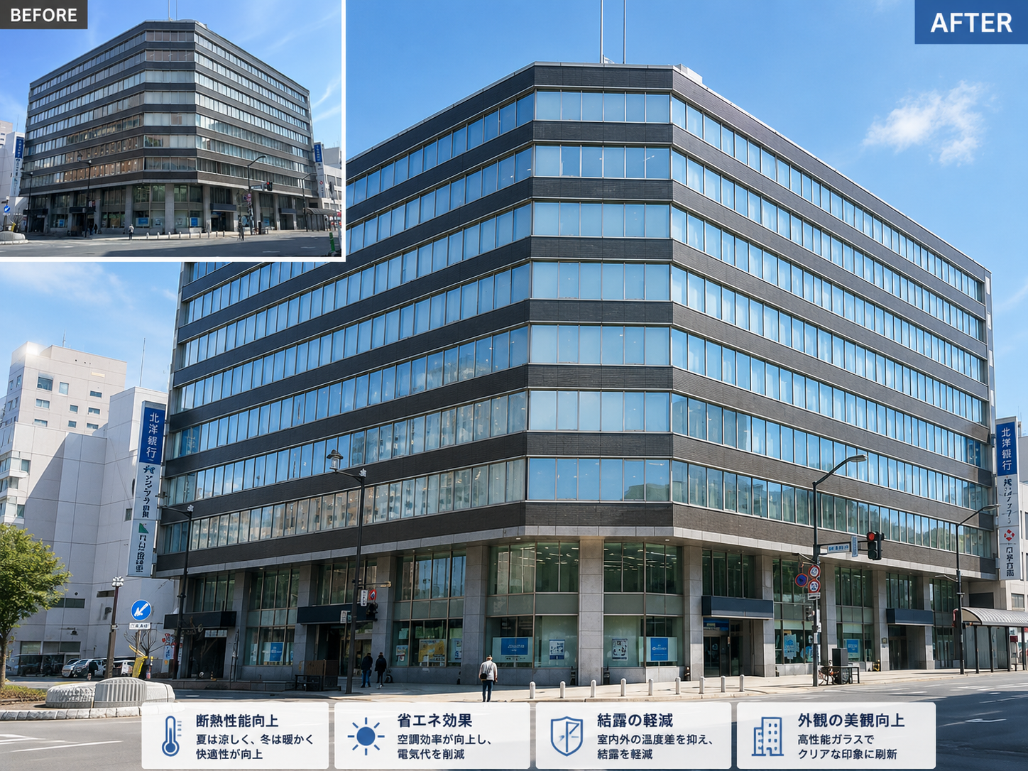 施設のガラス改修の施工イメージ