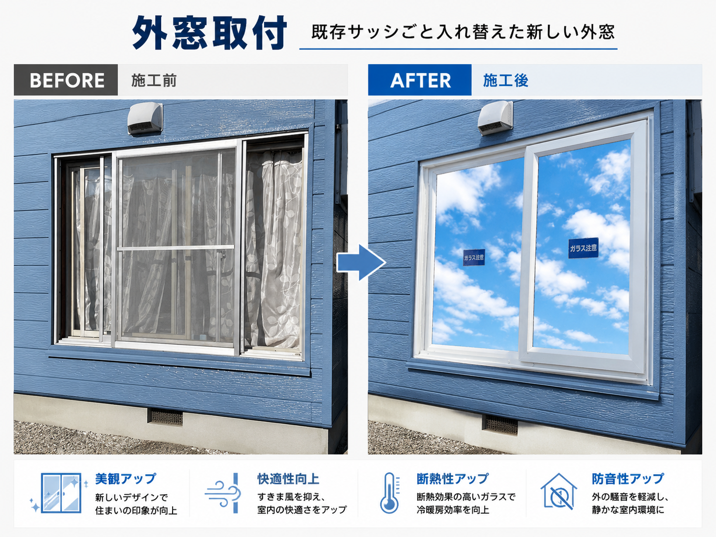 外窓の取付・交換工事の施工イメージ